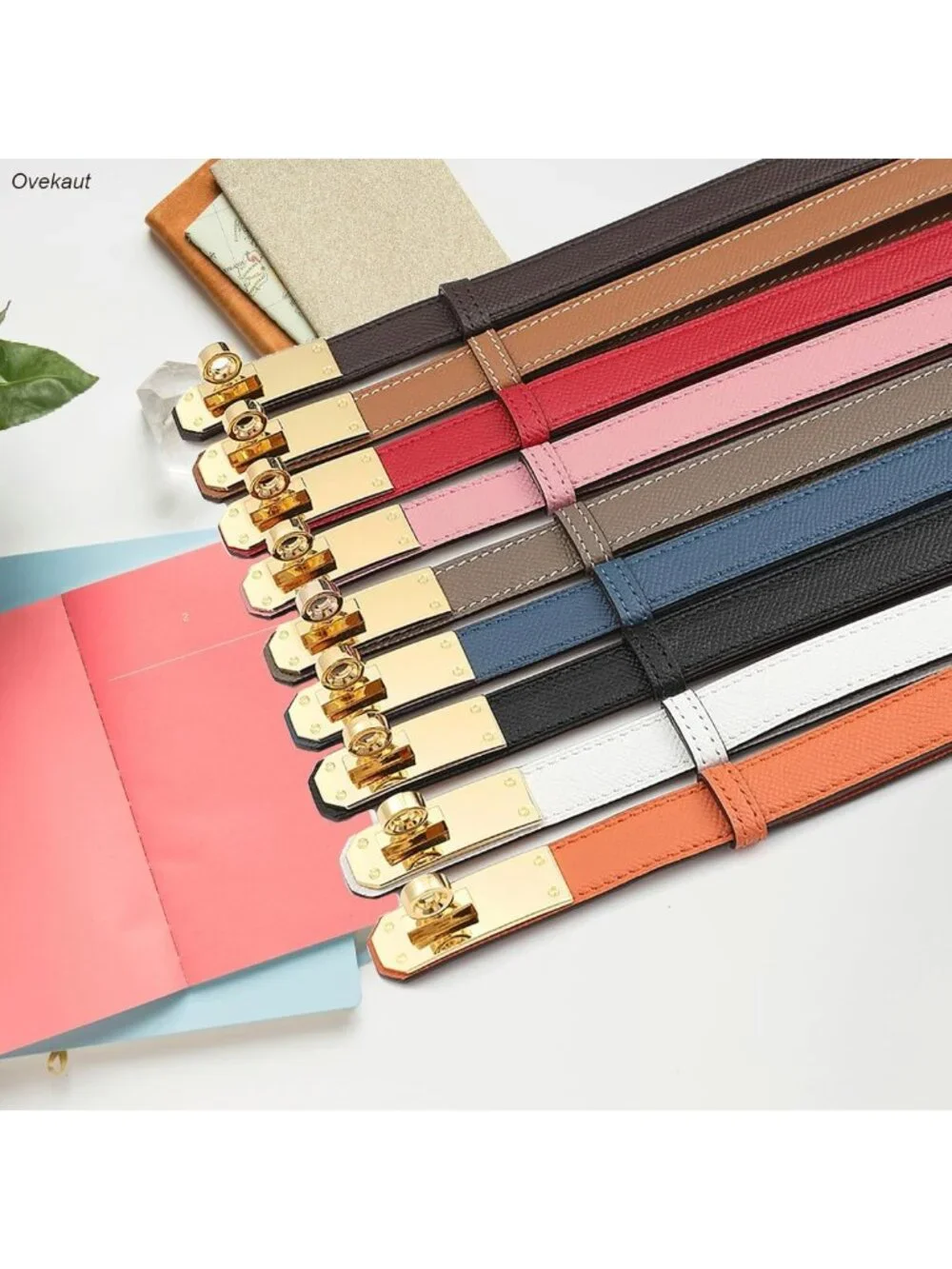 Skinny Leather Belt for Women - Adjustable Solid Color Alloy Turn Lock Waistband